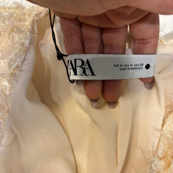 NEW Zara Cream Sequin Cropped Blazer Medium - Picture 7 of 13